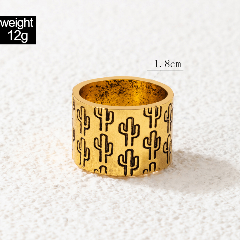 ethinic punk hip hop totem alloy geometric cactus pattern ring