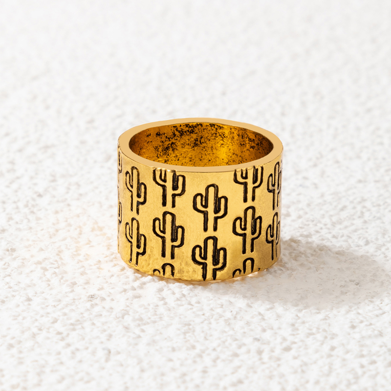 ethinic punk hip hop totem alloy geometric cactus pattern ring