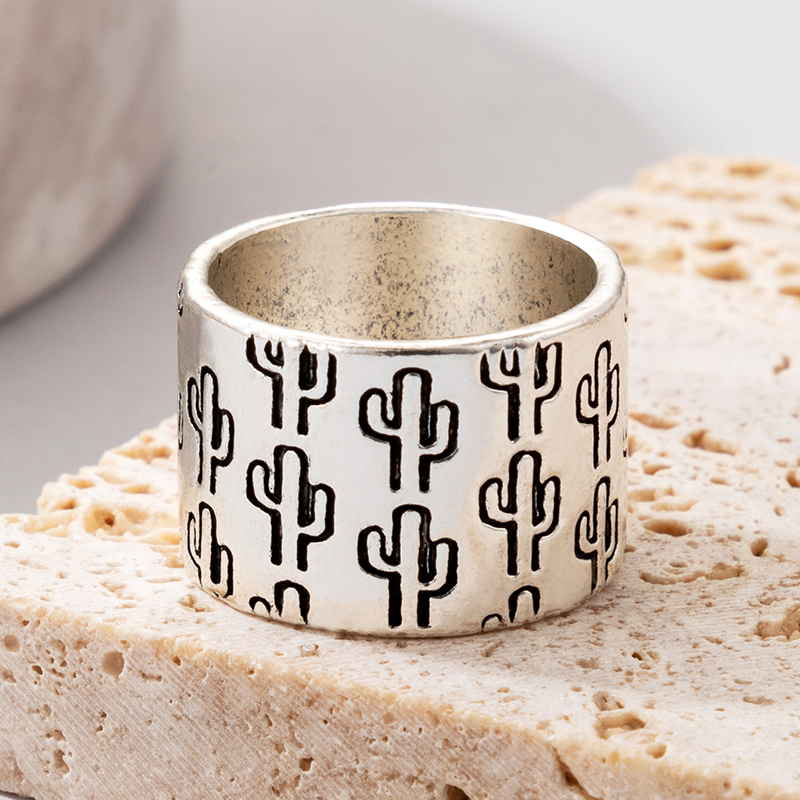 ethinic punk hip hop totem alloy geometric cactus pattern ring