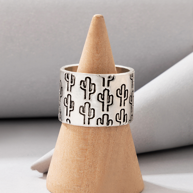 ethinic punk hip hop totem alloy geometric cactus pattern ring