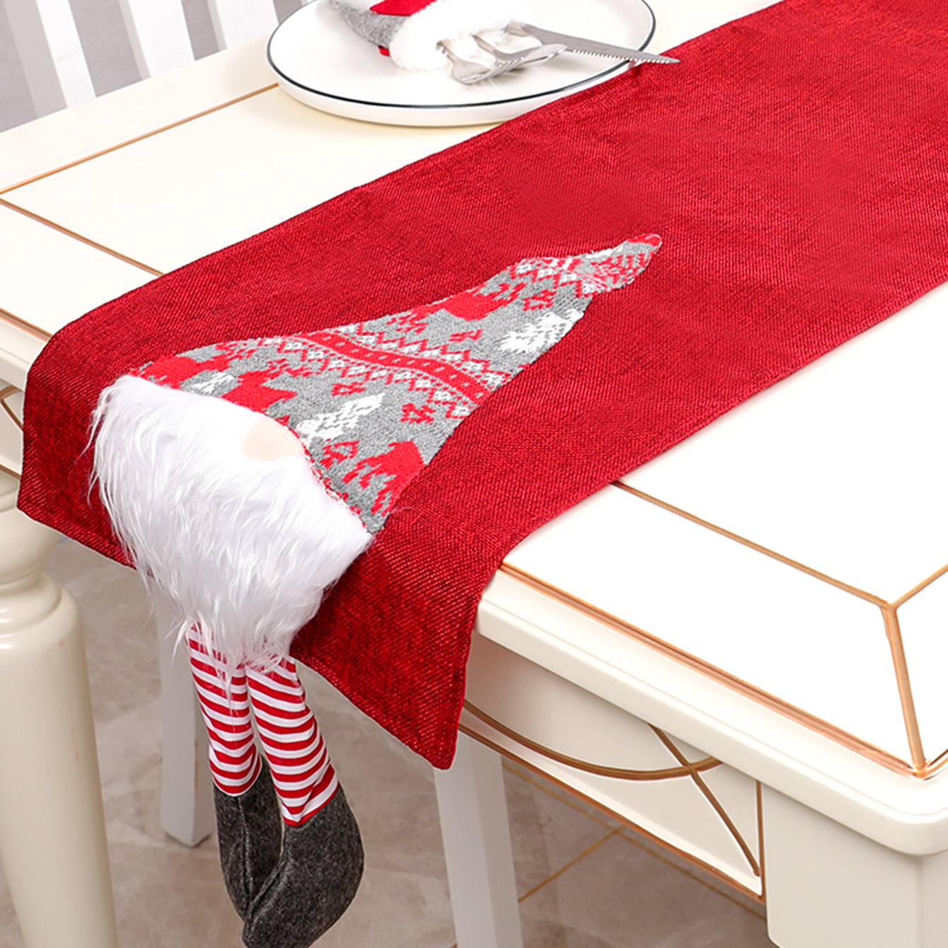 Christmas decoration faceless doll Rudolph dining table cloth redpicture2