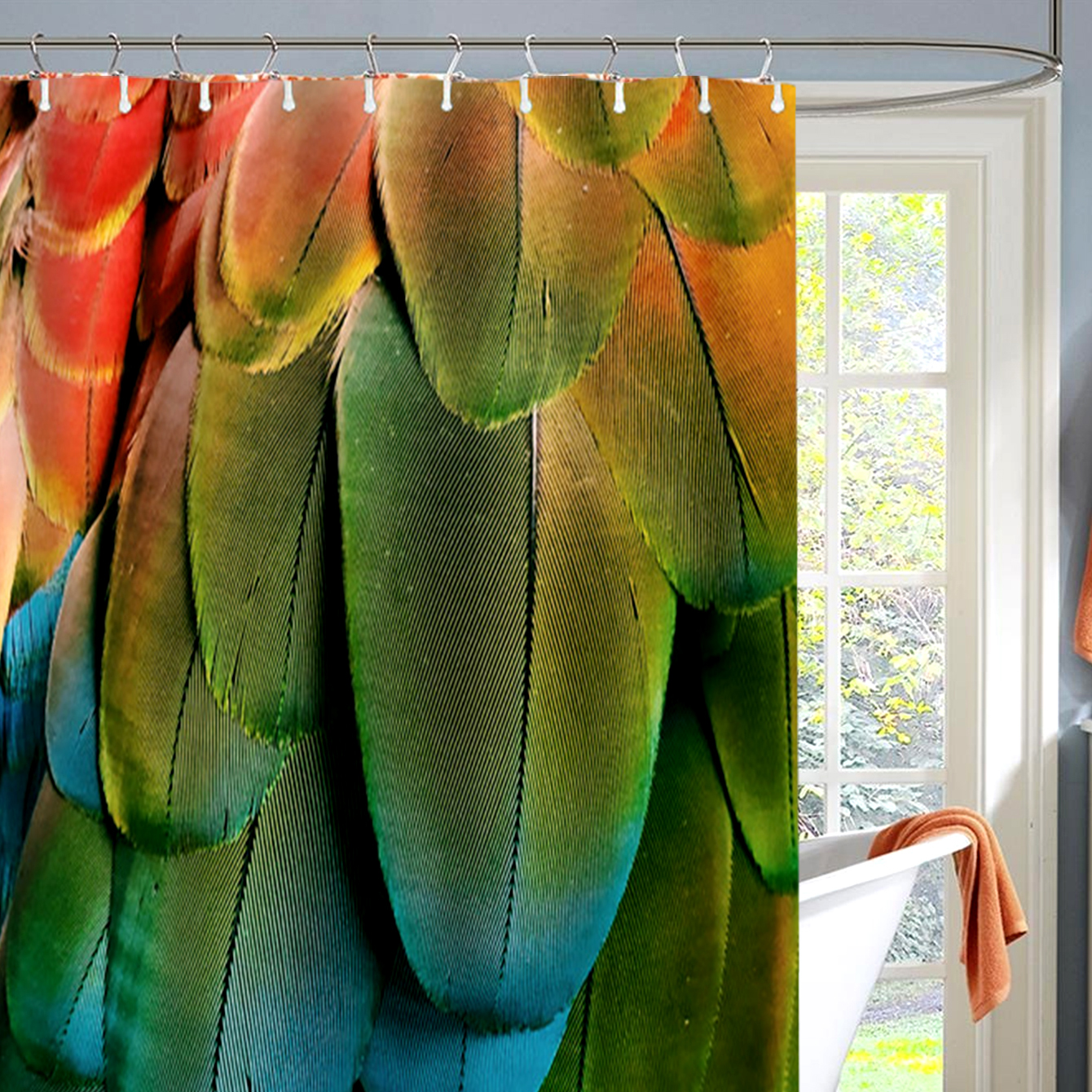 rideau de douche en plumes vertes impermable et rsistant  la moisissure en polyester paissi imprimpicture3
