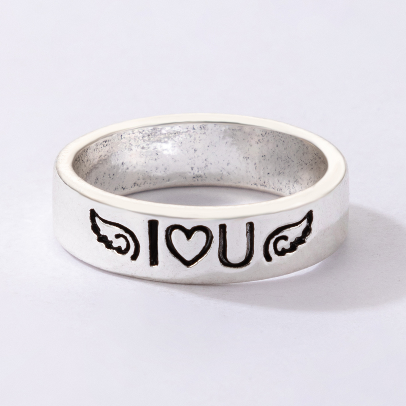 European and American simple silver alloy geometric ring letter animal single ring