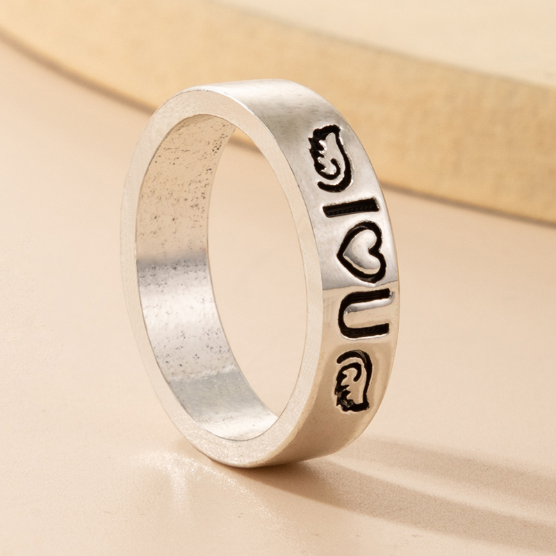 European and American simple silver alloy geometric ring letter animal single ring