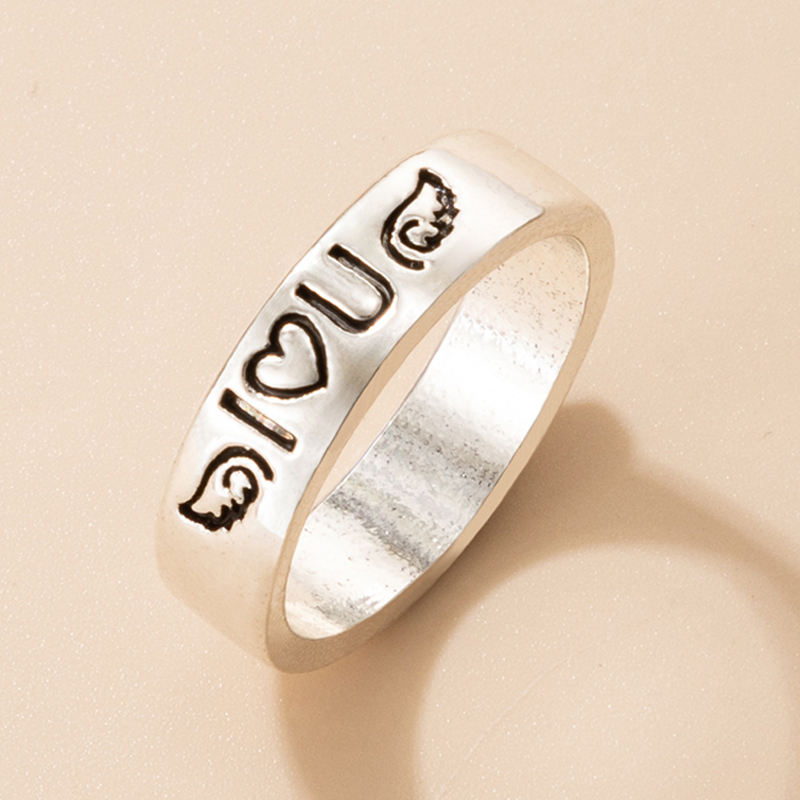 European and American simple silver alloy geometric ring letter animal single ring