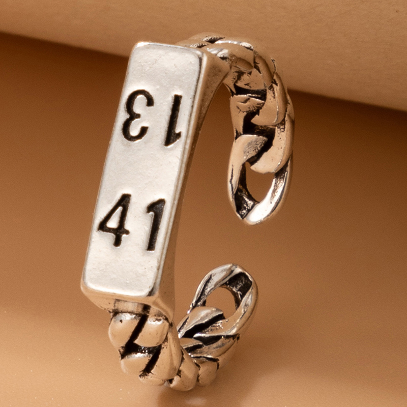 European and American simple silver alloy geometric ring letter animal single ring