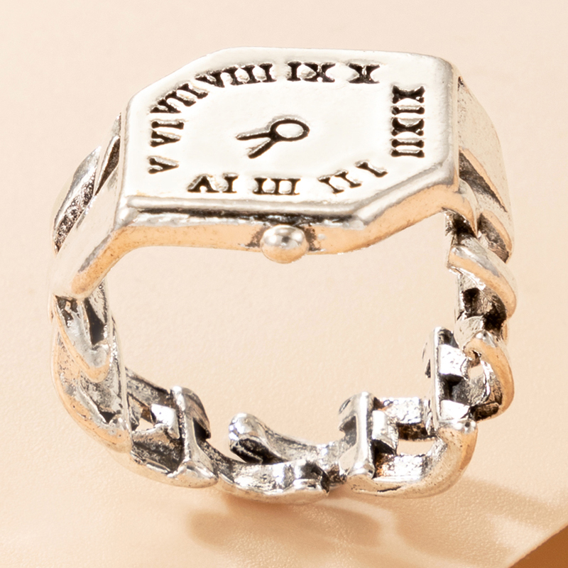 European and American simple silver alloy geometric ring letter animal single ring