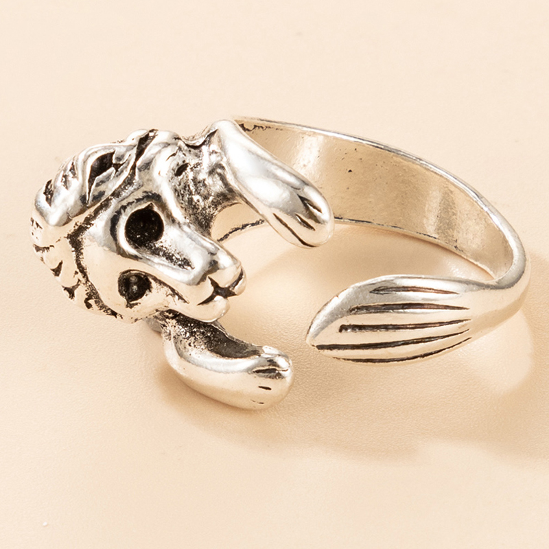 European and American simple silver alloy geometric ring letter animal single ring