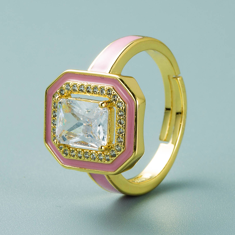 Farbe tropfendes l Kupfergrad Gold eingelegter Zirkonring weiblicher quadratischer Zeigefingerringpicture4