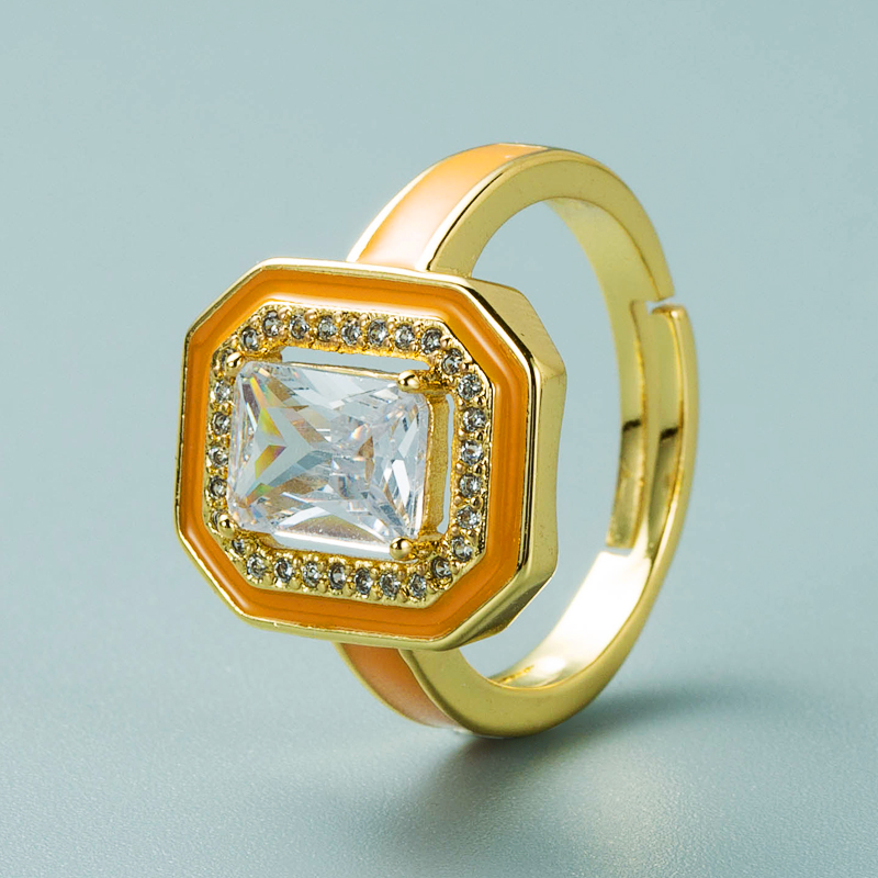 Farbe tropfendes l Kupfergrad Gold eingelegter Zirkonring weiblicher quadratischer Zeigefingerringpicture3