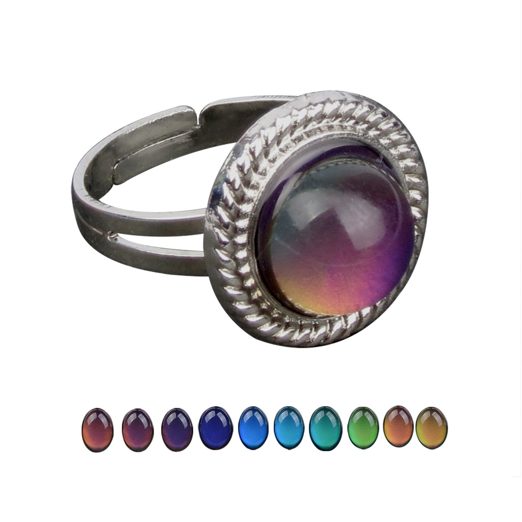 European and American retro palace gem change for temperature mood adjustable ring