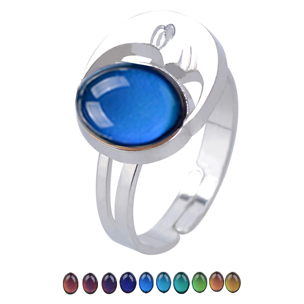 European and American retro palace gem change for temperature mood adjustable ring