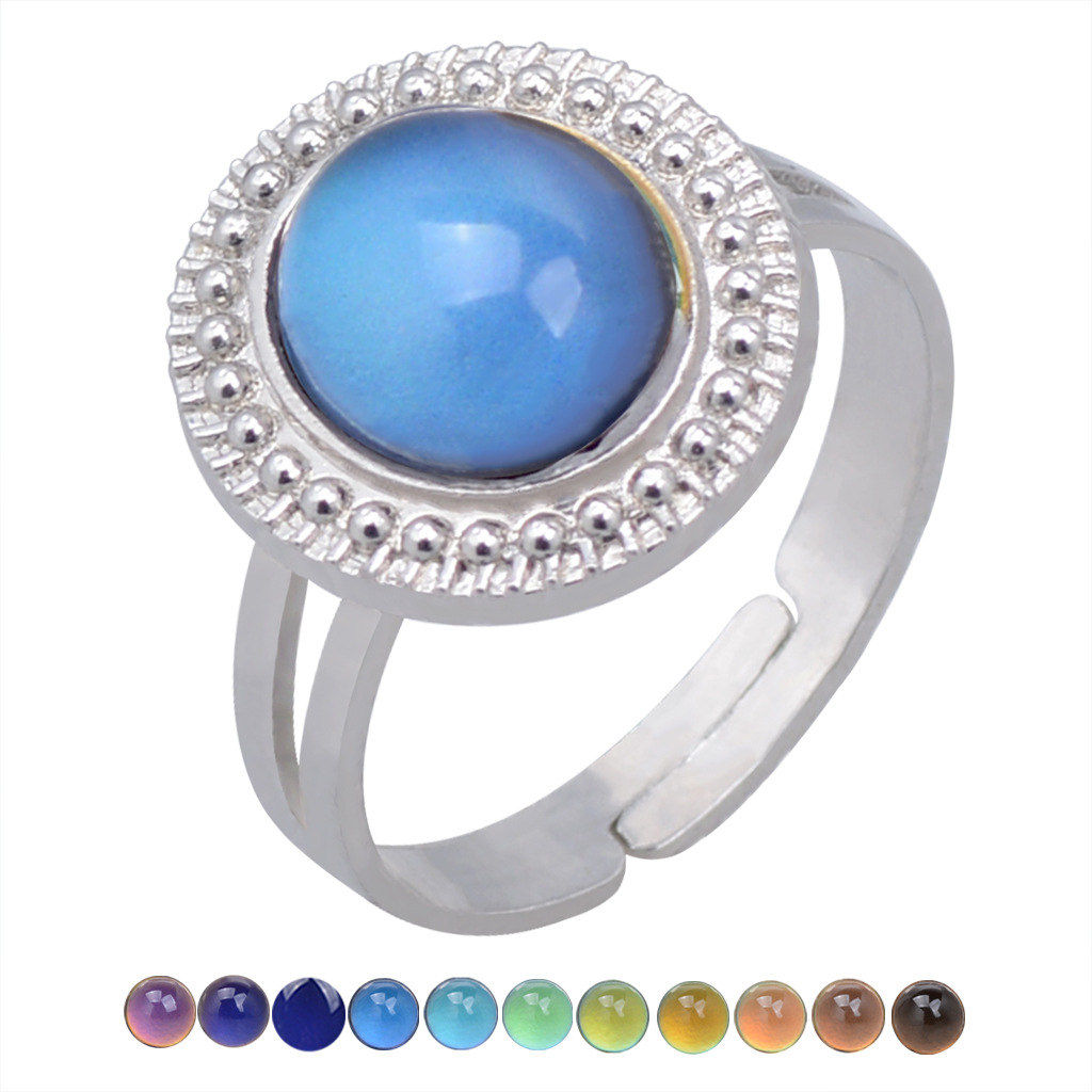 European and American retro palace gem change for temperature mood adjustable ring