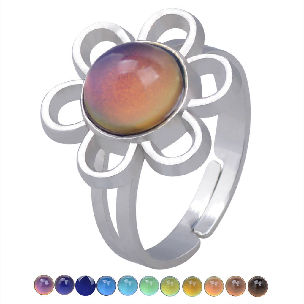 European and American retro palace gem change for temperature mood adjustable ring