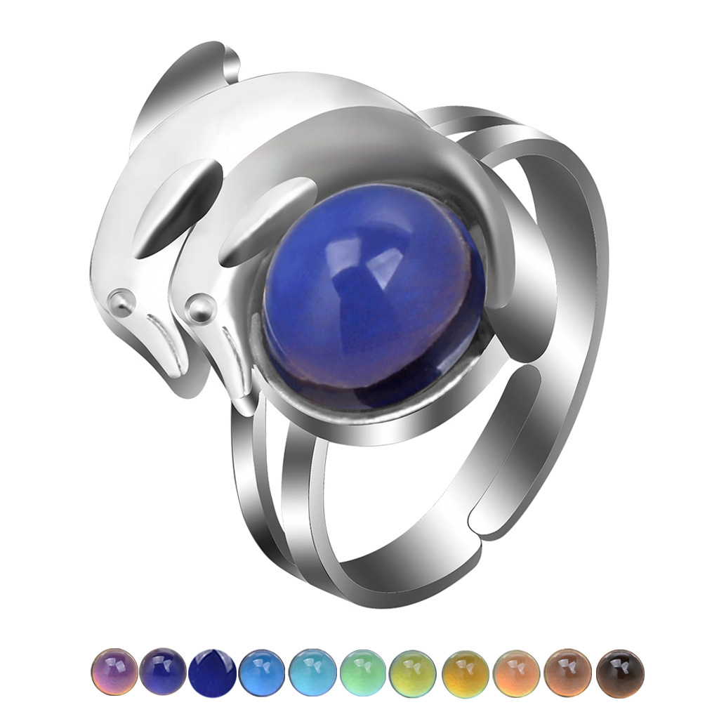 European and American retro palace gem change for temperature mood adjustable ring