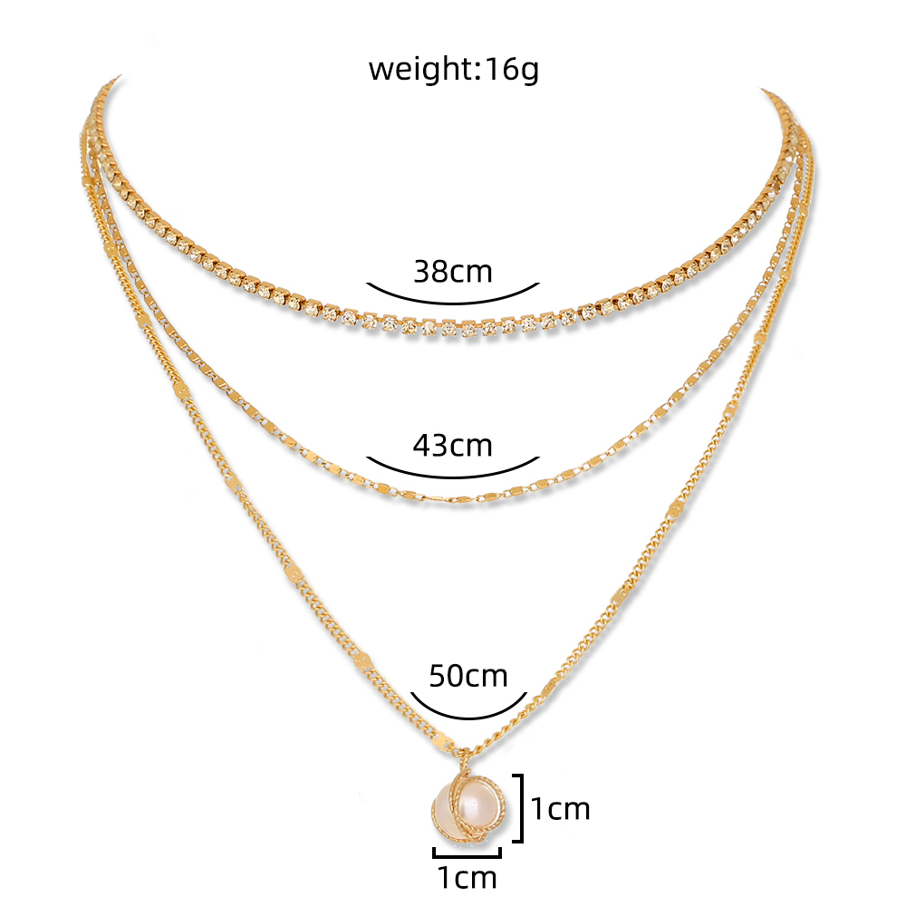 Fashion simple style multi-layered diamond pearl pendent necklaces