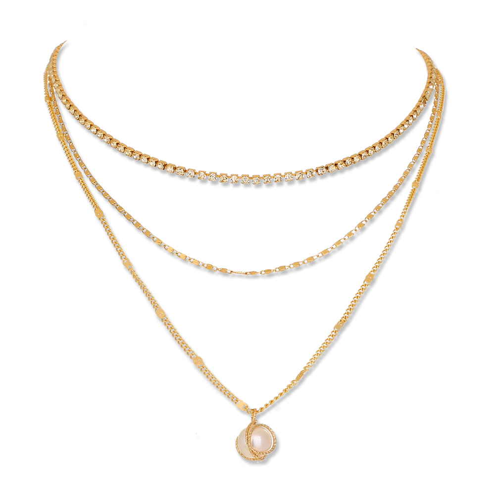 Fashion simple style multi-layered diamond pearl pendent necklaces