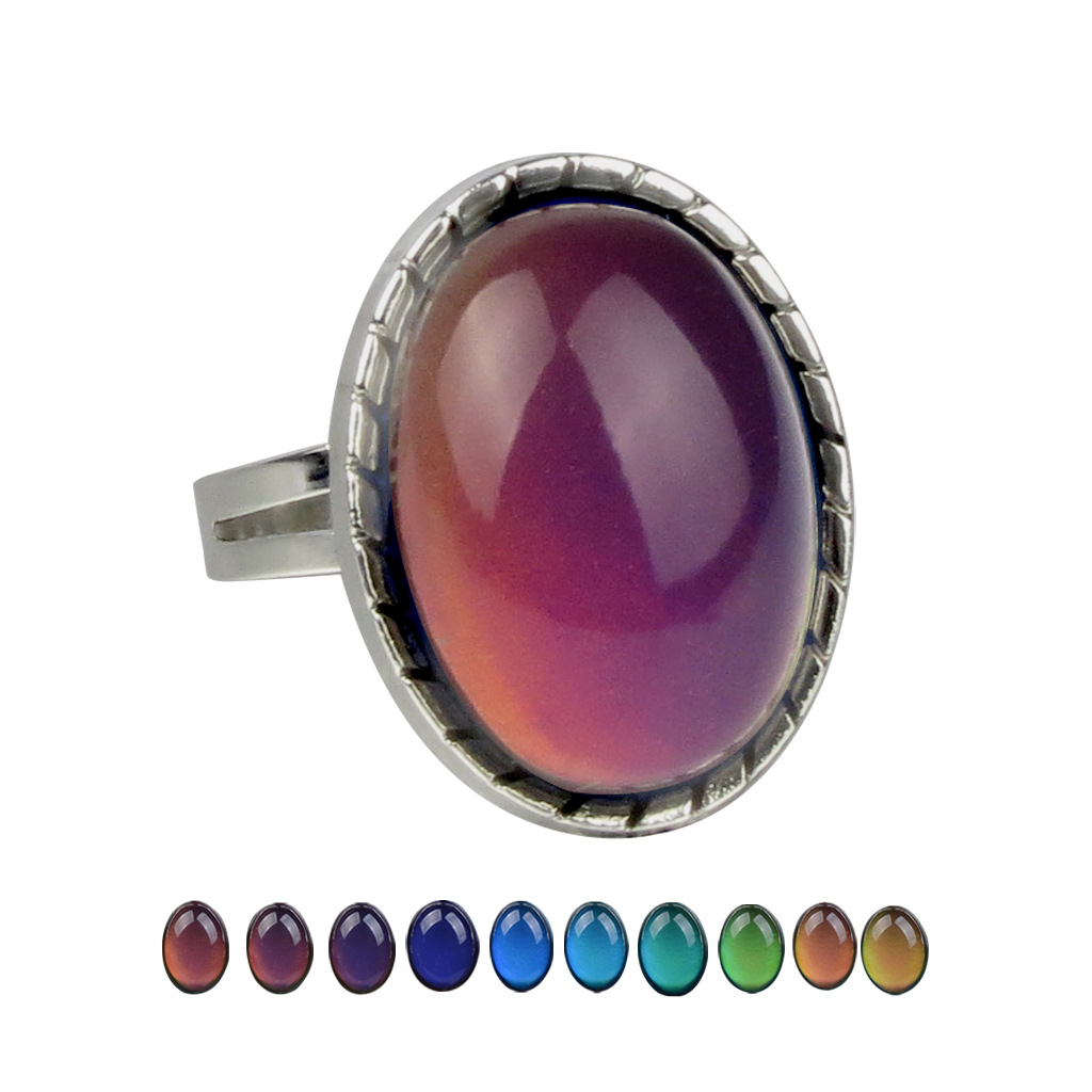 fashion open retro gemstone thermochromic ring niche simple ring