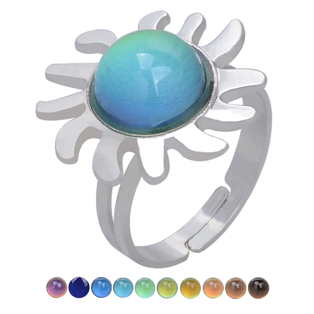 fashion open retro gemstone thermochromic ring niche simple ring