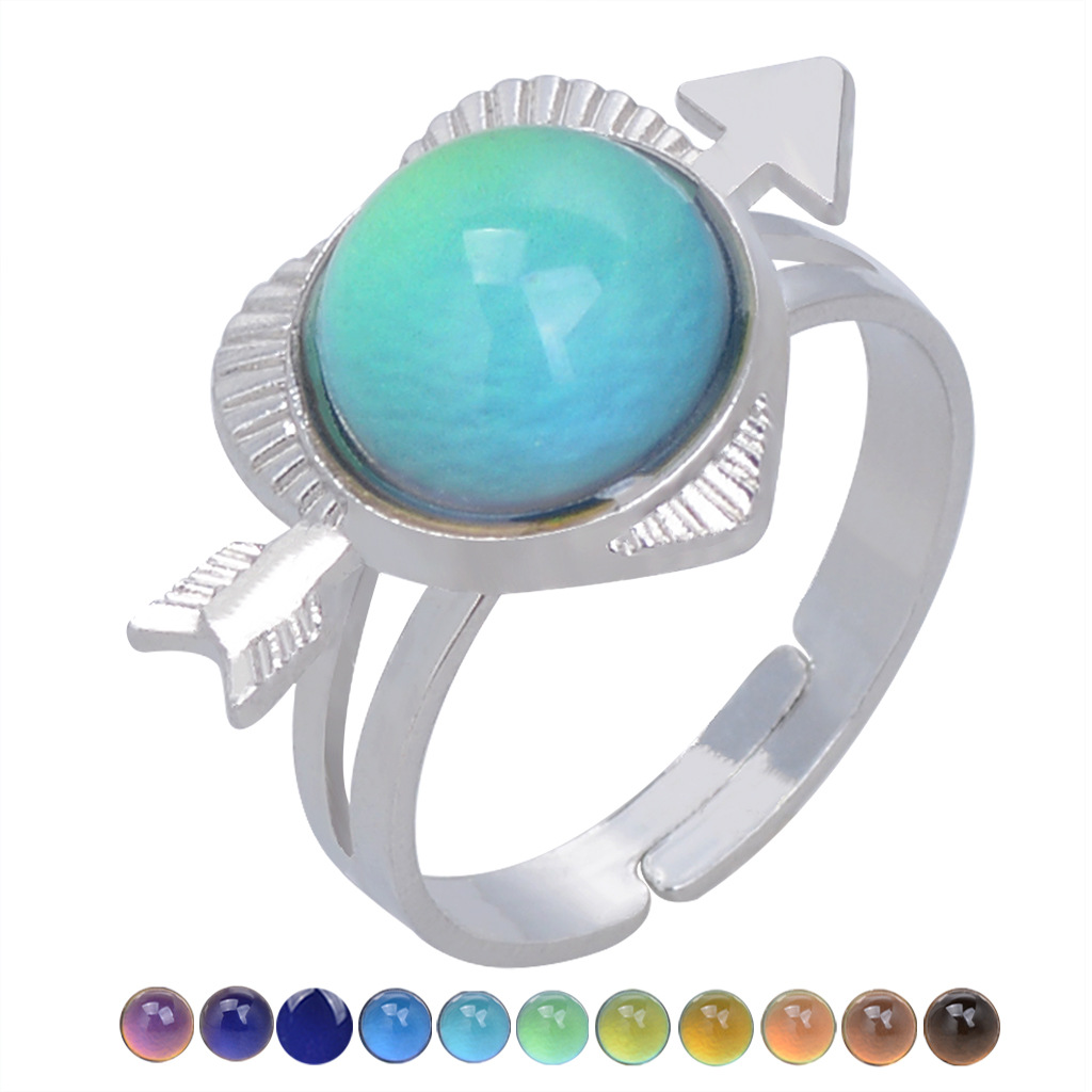 fashion open retro gemstone thermochromic ring niche simple ring