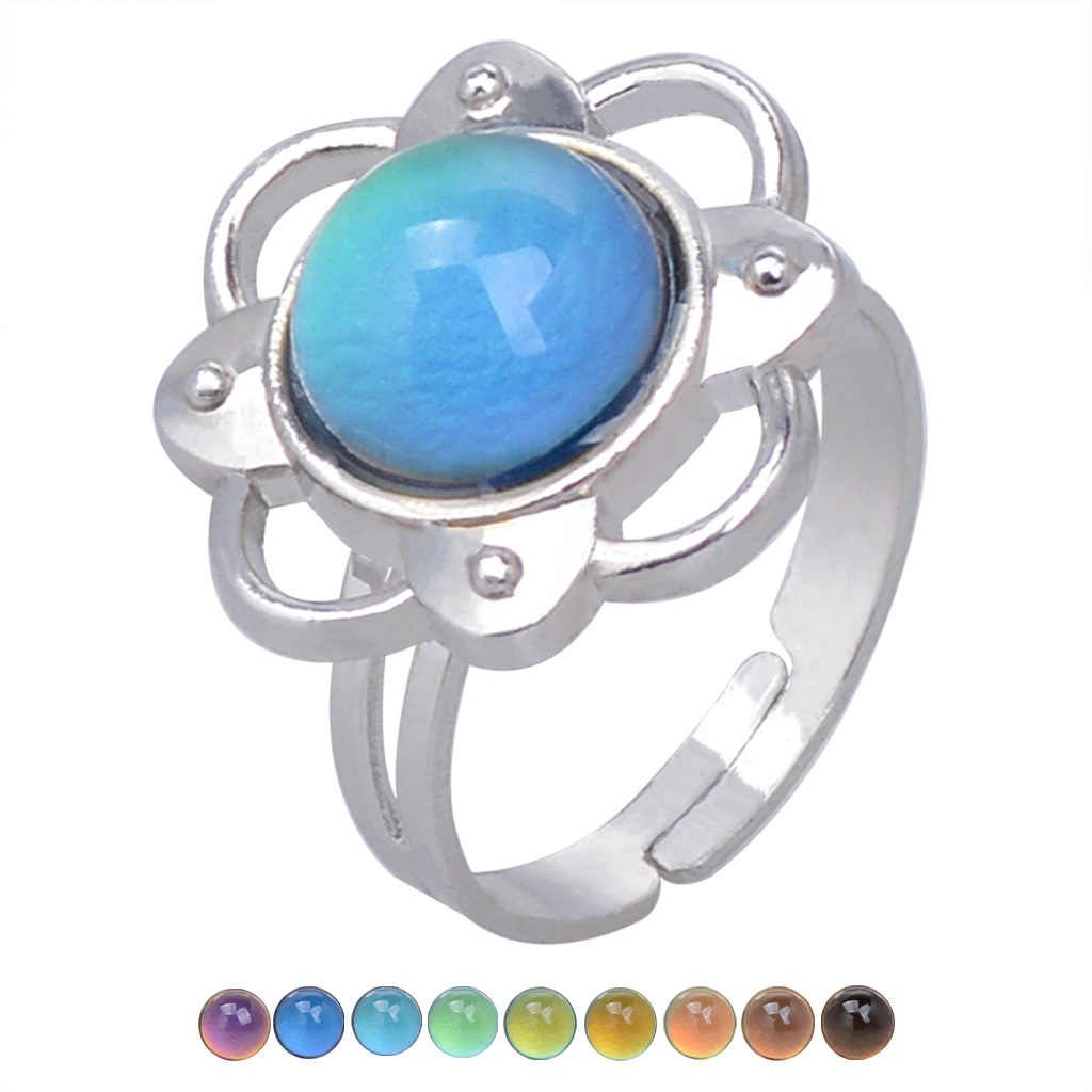 fashion open retro gemstone thermochromic ring niche simple ring