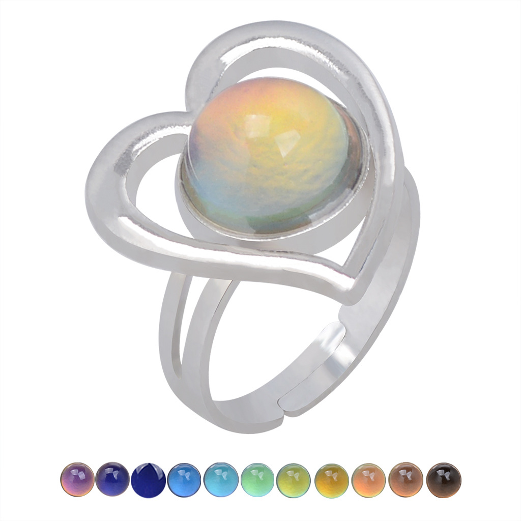 fashion open retro gemstone thermochromic ring niche simple ring