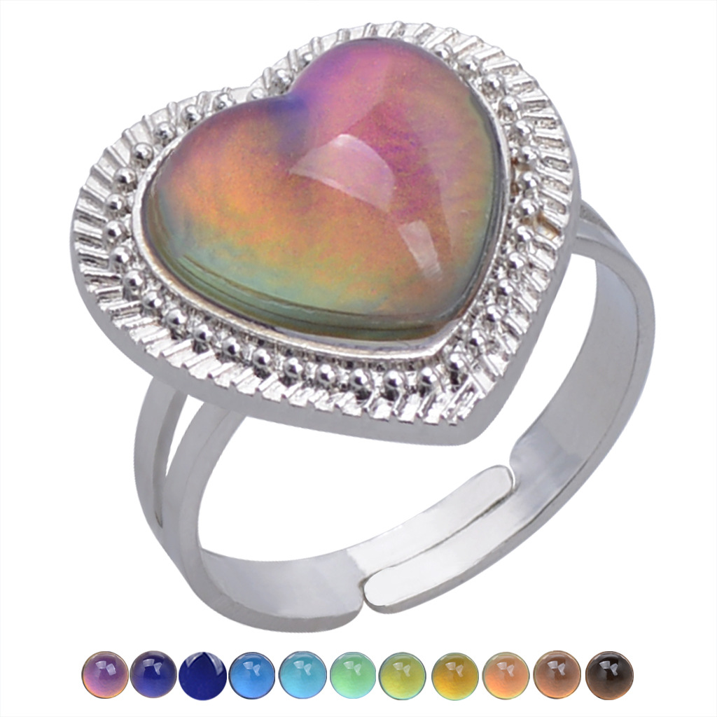 fashion open retro gemstone thermochromic ring niche simple ring