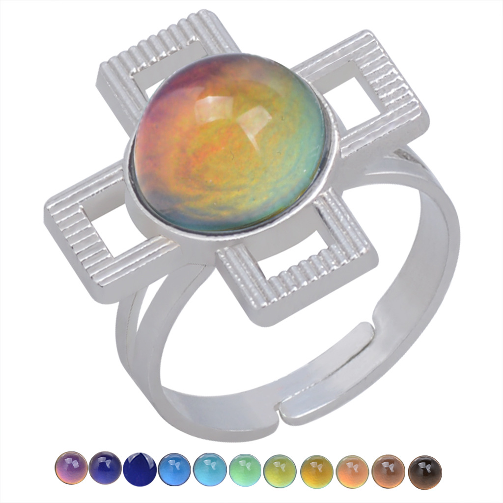 fashion open retro gemstone thermochromic ring niche simple ring