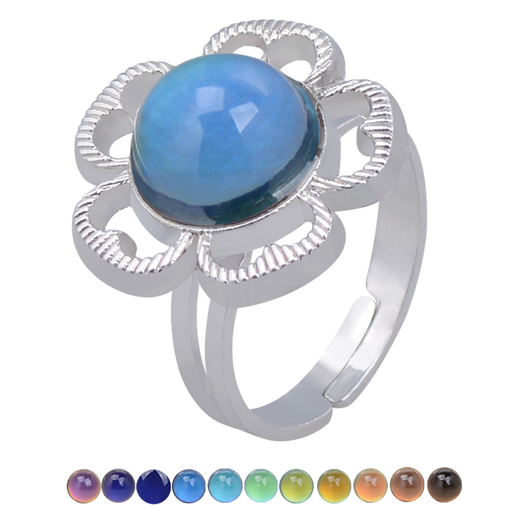 fashion open retro gemstone thermochromic ring niche simple ring