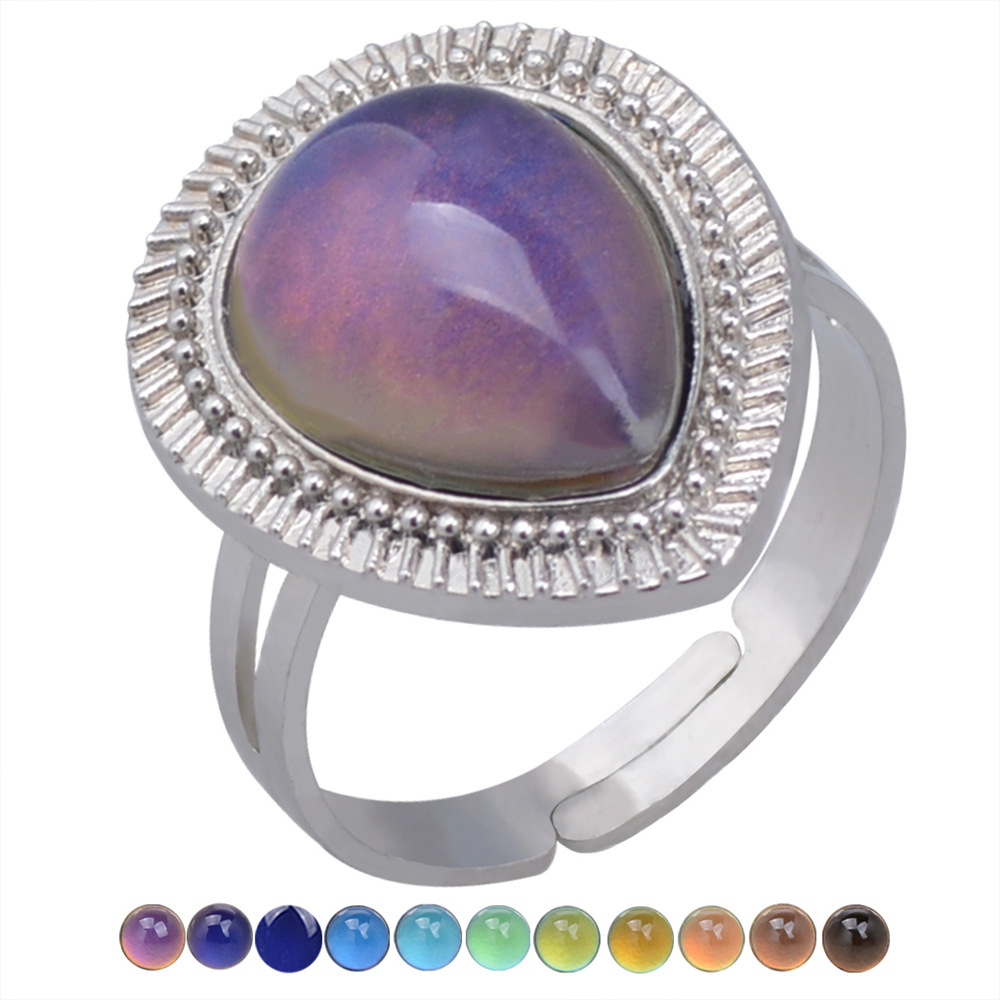 fashion open retro gemstone thermochromic ring niche simple ring