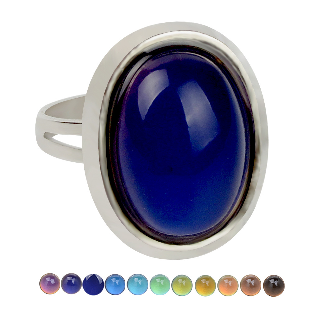 fashion open retro gemstone thermochromic ring niche simple ring