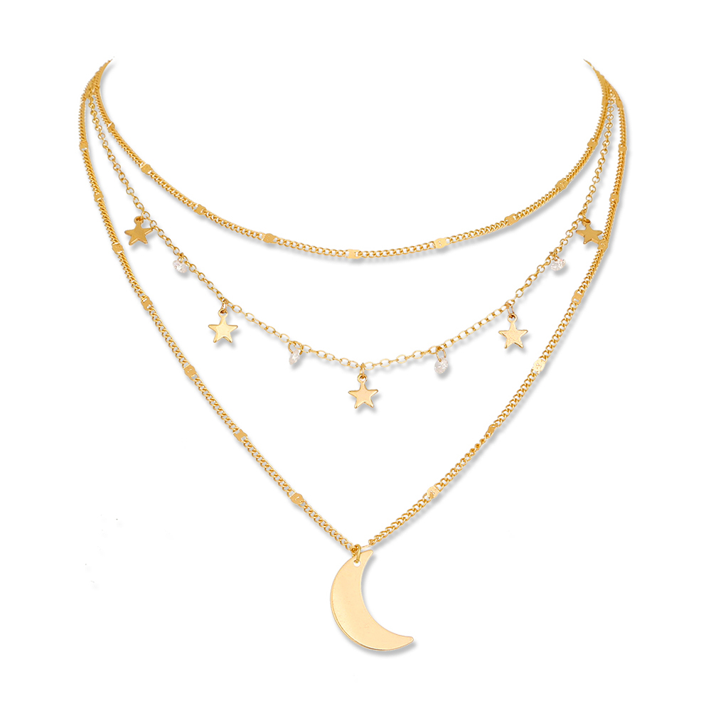 Simple multilayered star and moon necklace clavicle chain wholesalepicture3