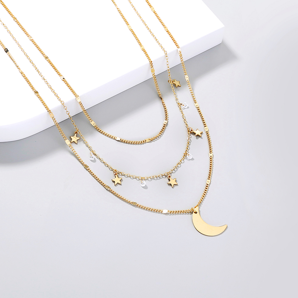 Simple multilayered star and moon necklace clavicle chain wholesalepicture4