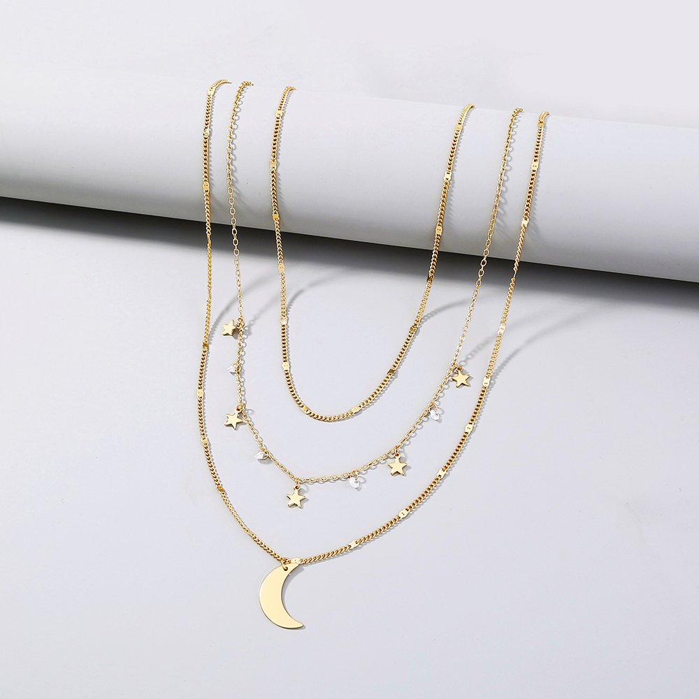 Simple multilayered star and moon necklace clavicle chain wholesalepicture5