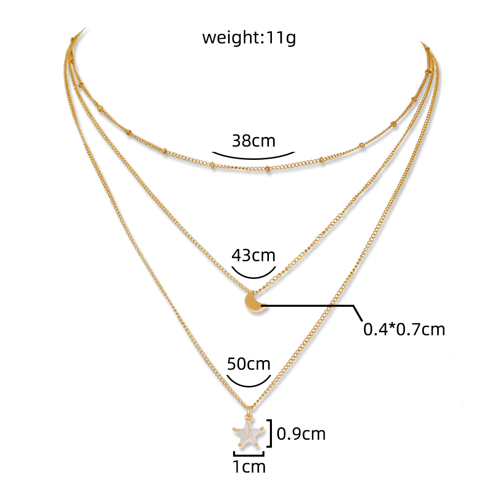 Fashion design sense stacked zircon five-pointed star multi-layer necklace