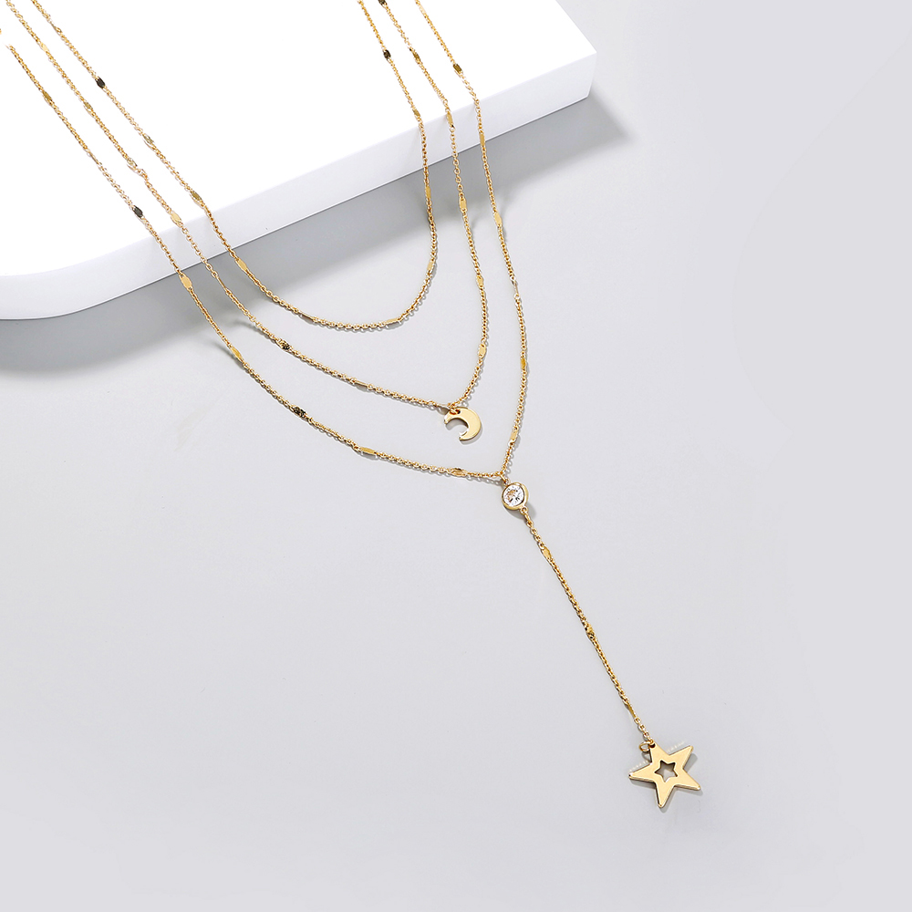 Simple star and moon wind pearl clavicle chain multilayered necklacepicture3