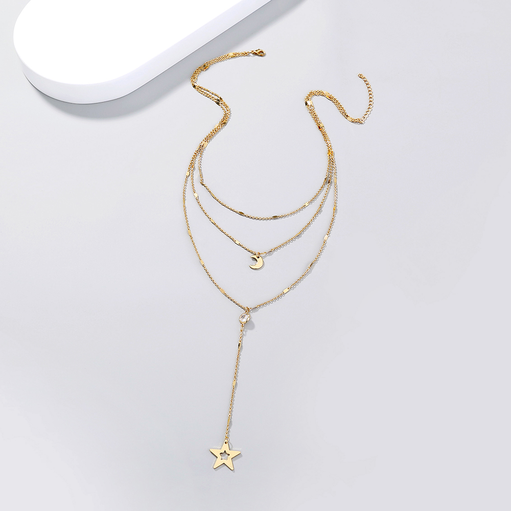 Simple star and moon wind pearl clavicle chain multilayered necklacepicture5