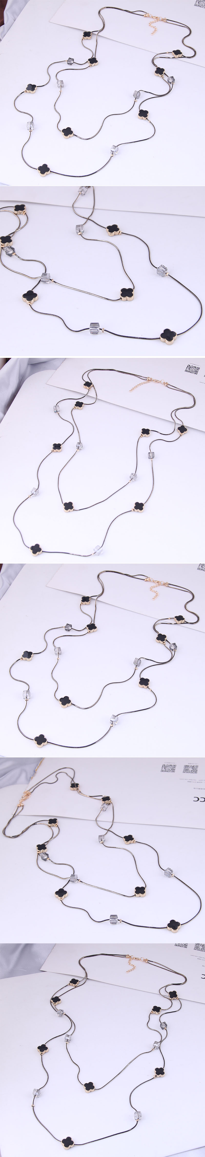 Korean simple square crystal combination double-layer long necklace wholesale