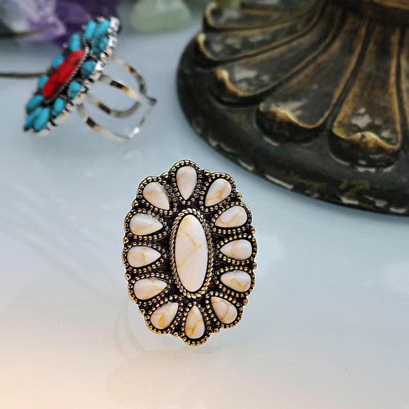 turquoise ring ancient gold ivory white turquoise exaggerated ring