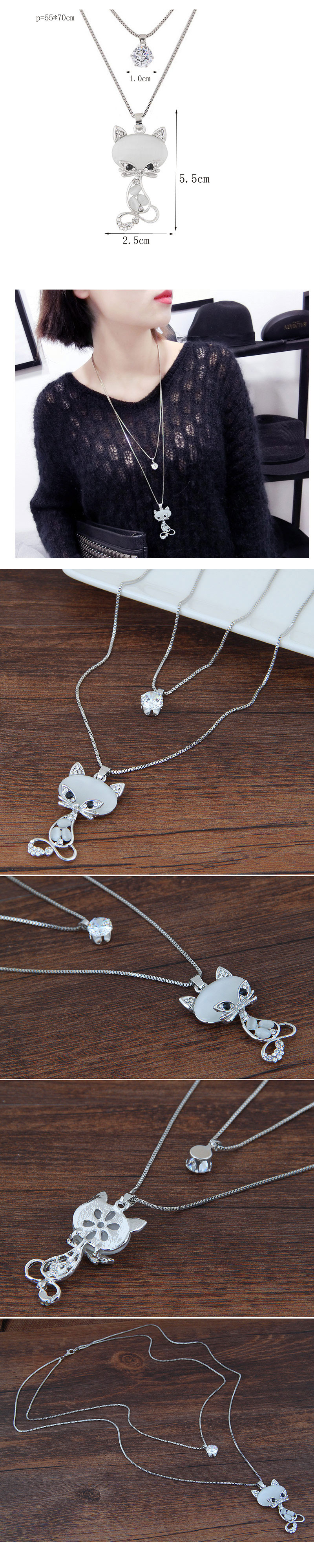 Korean fashion simple cat double long necklace sweater chain