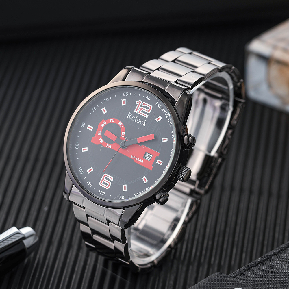 Mens Set Watch and Bracelet Fashion Round Pointer Stainless Steel Calendar Quartz Watchpicture5