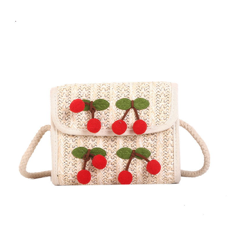 Bolso de playa de cereza de nueva moda bolso de mensajero tejido de pajapicture3