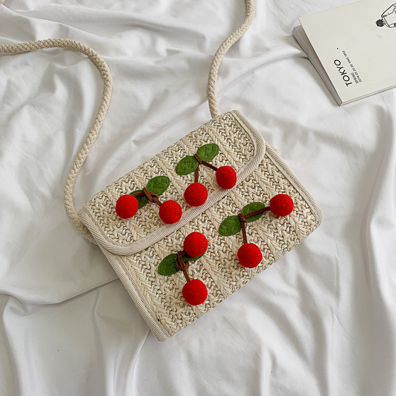 Bolso de playa de cereza de nueva moda bolso de mensajero tejido de pajapicture4