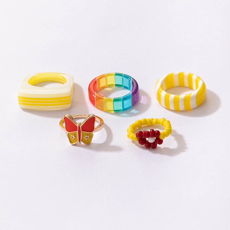 retro simple circle resin fashion popular color lady joint ring