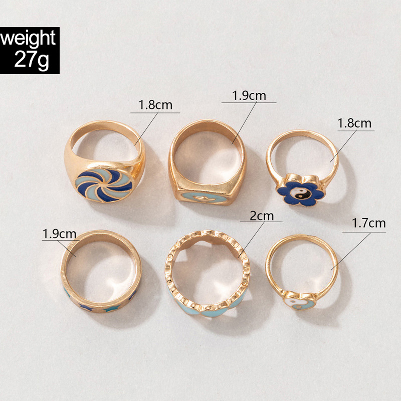 fashion lattice metal drip ring multipiece beaded flower love ring set NHGY544526picture7