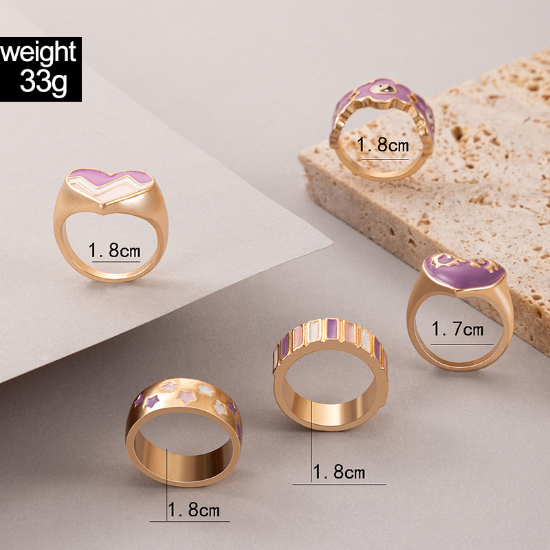 fashion lattice metal drip ring multipiece beaded flower love ring set NHGY544526picture26