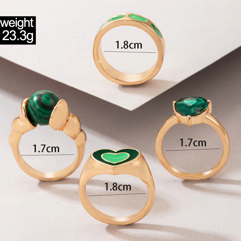 fashion lattice metal drip ring multipiece beaded flower love ring set NHGY544526picture41