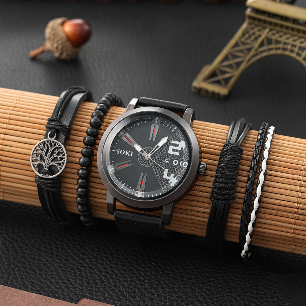 ensemble de bracelet de montre  quartz de calendrier de pointeur rond d39homme de femme de couplepicture1