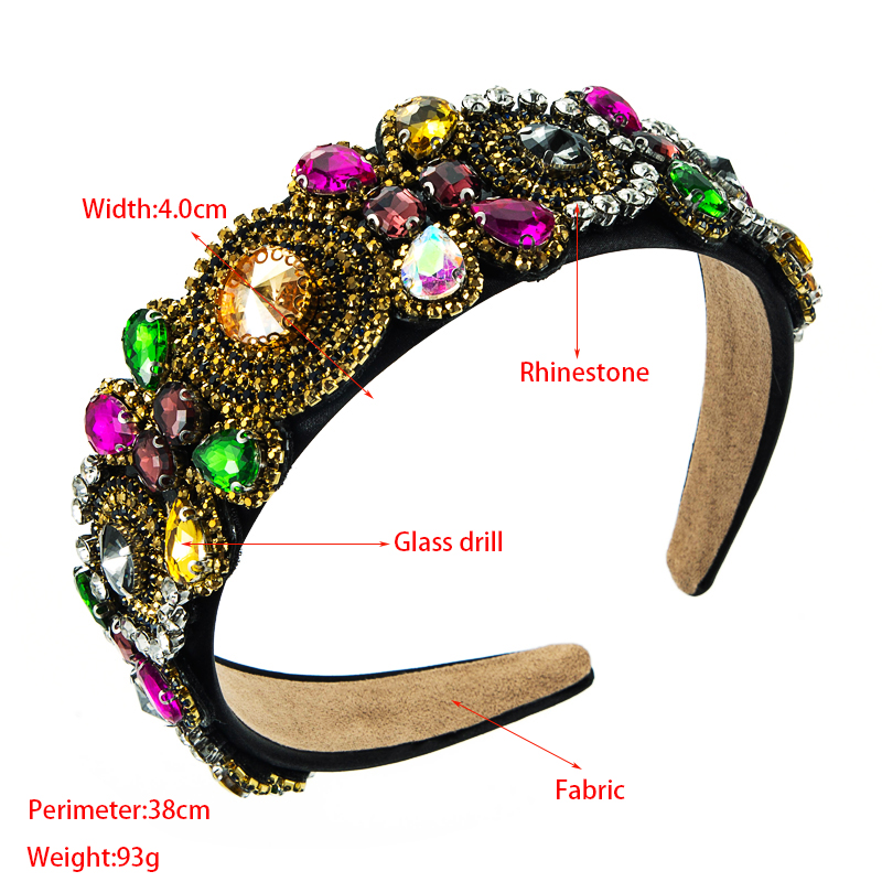 Baroque style inlaid stained glass diamond flower fabric widebrim retro hair accessories