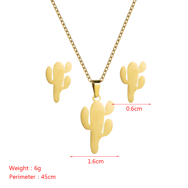 fashion stainless steel 2piece cactus letter necklace earrings set  NHLN559933picture1